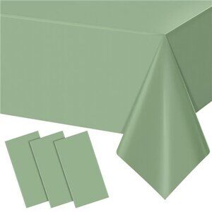 3Pack Sage Green Tablecloth Plastic Rectangle 54x108 Inch Disposable Party Decor